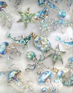 m*0様 ホログラムシール 海洋生物 クラゲ 鯨 蛸 コラージュ 10枚セット