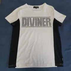 DIVINER Tシャツ ラインストーンロゴ ホワイト ブラック M