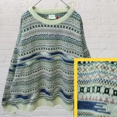 フェアアイル 幾何学模様 ゆるダボ ニット 昭和レトロ アメカジ ストリート 白