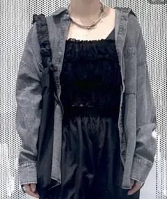 美品LAKOLE フリルレースキャミタンクトップ 黒