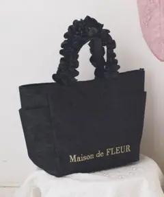 Maison de FLEUR　レースサテンサイドポケットトートバッグ