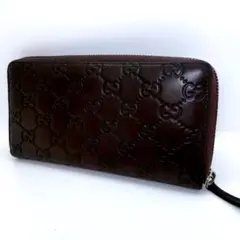 GUCCI✨️長財布 ブラウン 金具 GG シマ ラウンドジップ - メルカリ