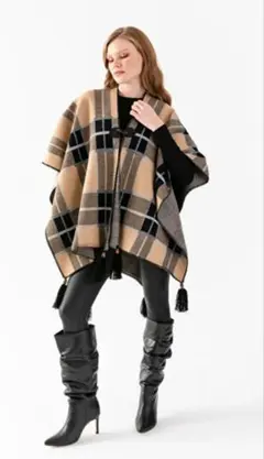 チェック柄ウール混紡ストール