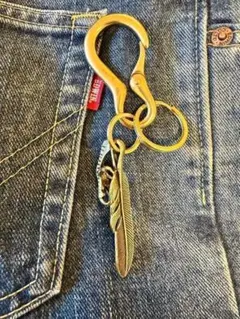 真鍮 　 羽根 フック型 キーホルダー 2リング