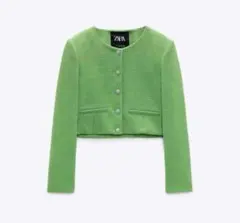 ZARA グリーン クロップドジャケット