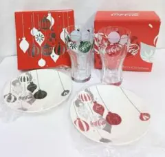 Coca-Cola クリスマス　プレート4枚、グラス2客セット