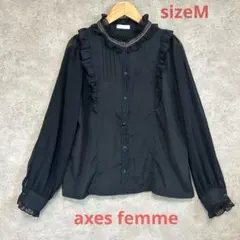 axes femme POETIQUE フリルブラウス レース　ゴスロリ黒　M