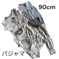 【90cm】ディズニー＆スヌーピー パジャマ 2着セット 腹巻付き 記名なし
