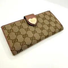 グッチ 二つ折り財布 GGキャンバス ハートプレート ロゴ総柄 レザー 極
