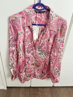 ZARA ロールアップシャツ　ブラウス　花柄　ペイズリー柄　ピンクS
