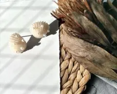 ハンドメイドピアス　シェル柄　アイボリー×パール