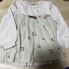 【プティマイン】肩フリル付き花柄カットソー120cm