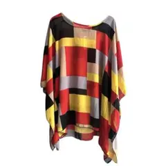 【新品未使用‼️】ブロック柄 マルチカラー チュニック ブラウス 秋 M-L