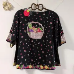フランシュリッペ☆バスケットねこプリント 半袖シャツ　黒 Mサイズ タグ付きのサムネイル