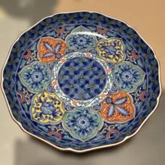 庫山窯 大皿 絵染花丈