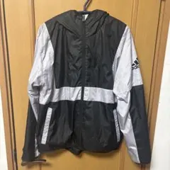 Old adidas フード付きナイロンジャケット 黒/グレー