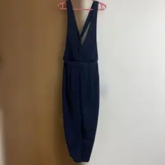 ネイビー ストライプ クロスバック サロペット