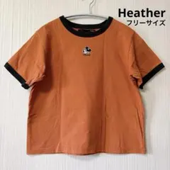 Heather ミッキー　半袖Tシャツ　ミドル丈　 ブラウン　フリーサイズのサムネイル