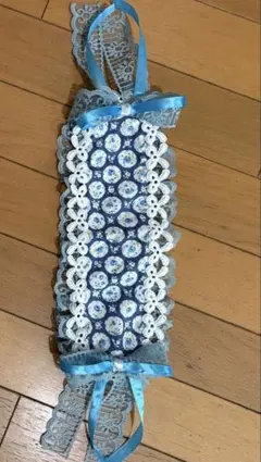 青と白の花柄 リボンレース ヘッドドレス