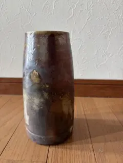 備前焼　陶器 花瓶 フラワーベース 焼き締め 筒型