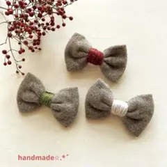 〘handmade〙ニットリボン 蝶ネクタイ ブローチ グリーン