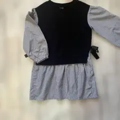 【110㎝】Bee des Bee 黒と白のチェック チュニック