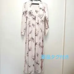 ジェラートピケ　フラワー柄マキシワンピース長袖　ルームウェア　新品タグ付き未使用