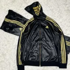 アディダス ジャージ トラックジャケットセットアップ コーティング　黒 金 L
