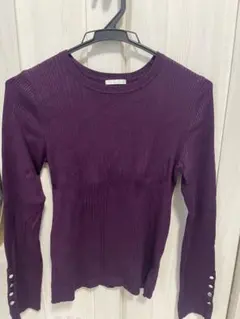 パープルリブ編み長袖トップス