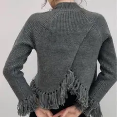L'Or Cropped Fringe Knit グレー