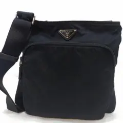 プラダ サコッシュ ショルダーバッグ レザー×ナイロン 三角ロゴ 黒
