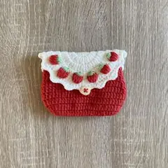 【No.7】かぎ編み、ミニ財布、ハンドメイド、編み物、いちご