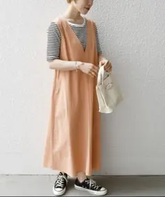 美品　ワンピース SHIPS any　洗濯機可能　ドライリネン Vネック