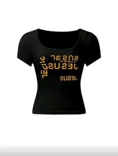 レディース Uネック 半袖Tシャツ レタープリントのサムネイル