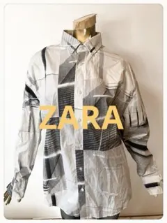 ☘️T21475☘️ZARA メンズ 総柄 デザイン 長袖シャツ S M