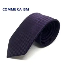COMME CA ISM ネクタイ　パープル×ブラック　ブロック柄　絹100%
