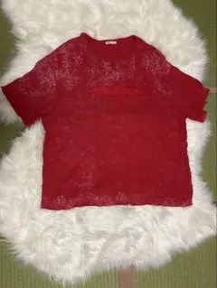 ザラ ZARA Tシャツ カットソー 赤 レッド 半袖 かすれ加工
