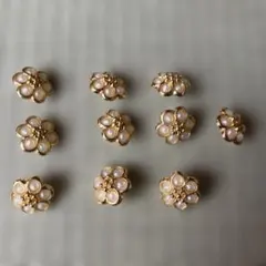 【花型ボタン】 ゴールドとパール 10個セット
