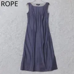 ロペ　ロングワンピース　ノースリーブ　Aライン　サテン　上品　ブルー　9AT