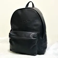 【人気】COACH コーチ ブラック レザー リュック　シボ革 チャールズ