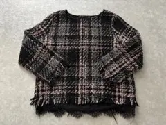 ZARA／ザラ　ツイードチェック柄ニット長袖 Mサイズ　ピンクブラック