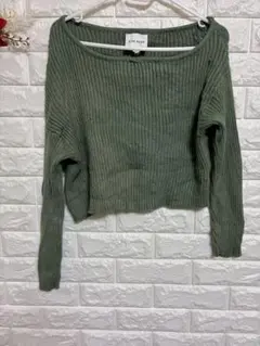 PINK ROSE ピンクローズクロップド丈 リブニット オリーブグリーン S