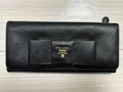 PRADAプラダ リボン 長財布 サフィアーノレザー ブラック