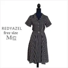 ｛REDYAZEL｝紺ストライプ柄コットンフレアワンピース フリー M位