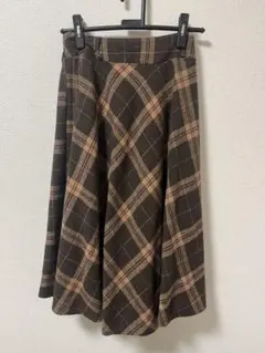韓国 ブラウン系チェック フレアスカート