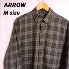 USA古着【M】ARROW チェック柄フランネルシャツ 緑 オリーブ/ホリスター