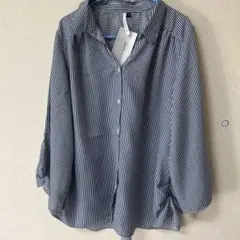 大きいサイズ　Vanilla Studio ストライプ バルーンスリーブ 4L