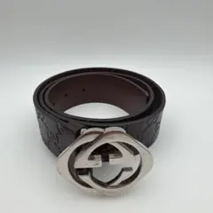 Gucci ダークブラウン レザーベルト GGロゴ　nk8