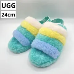 UGG アグ フラッフ イヤー スライド サンダル 24cm レインボー