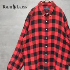 ラルフローレン バッファローチェック ネルシャツ ポニーロゴ 黒 赤